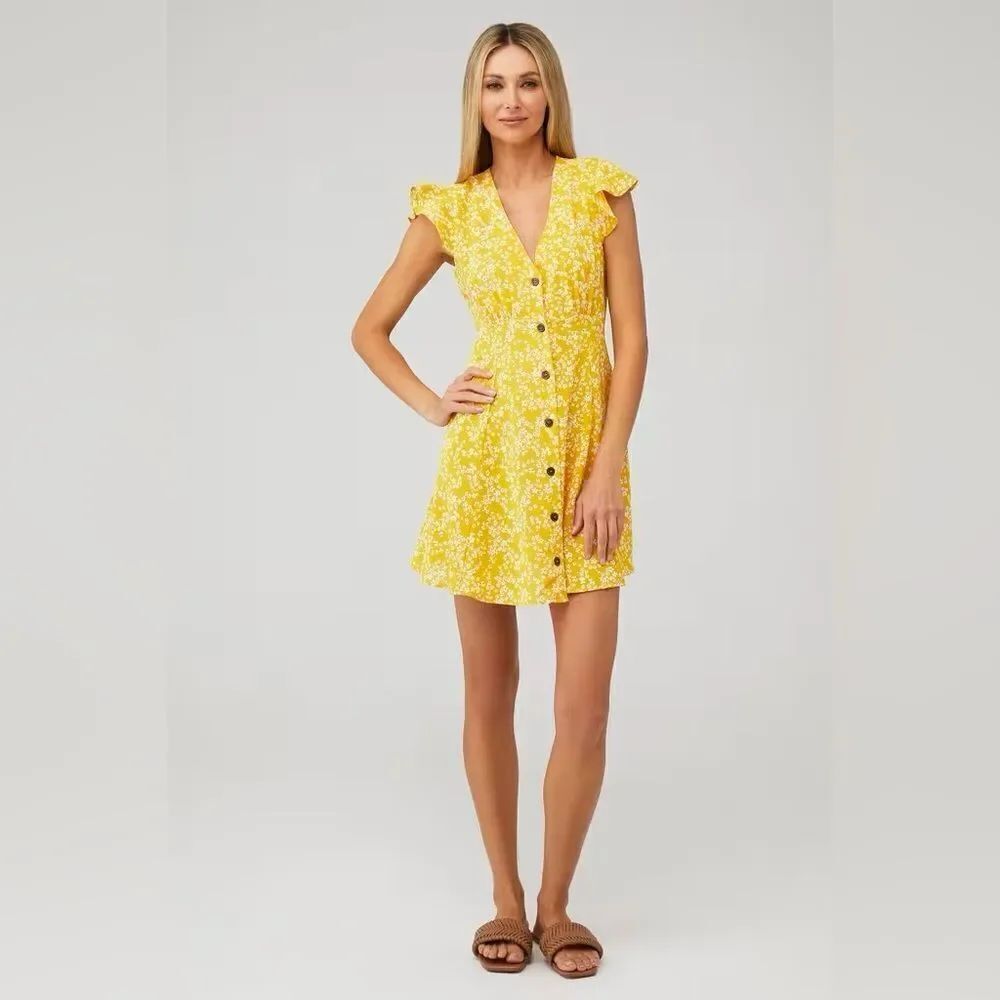 MINKPINK Women's Emelie Floral Mini Dress in Yellow Size XS